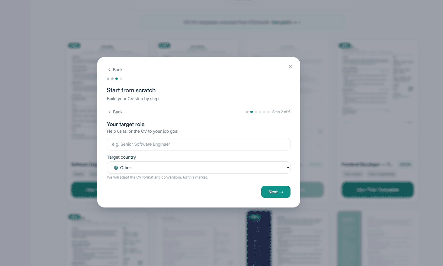 CV Builder editor with live preview alongside editing panel