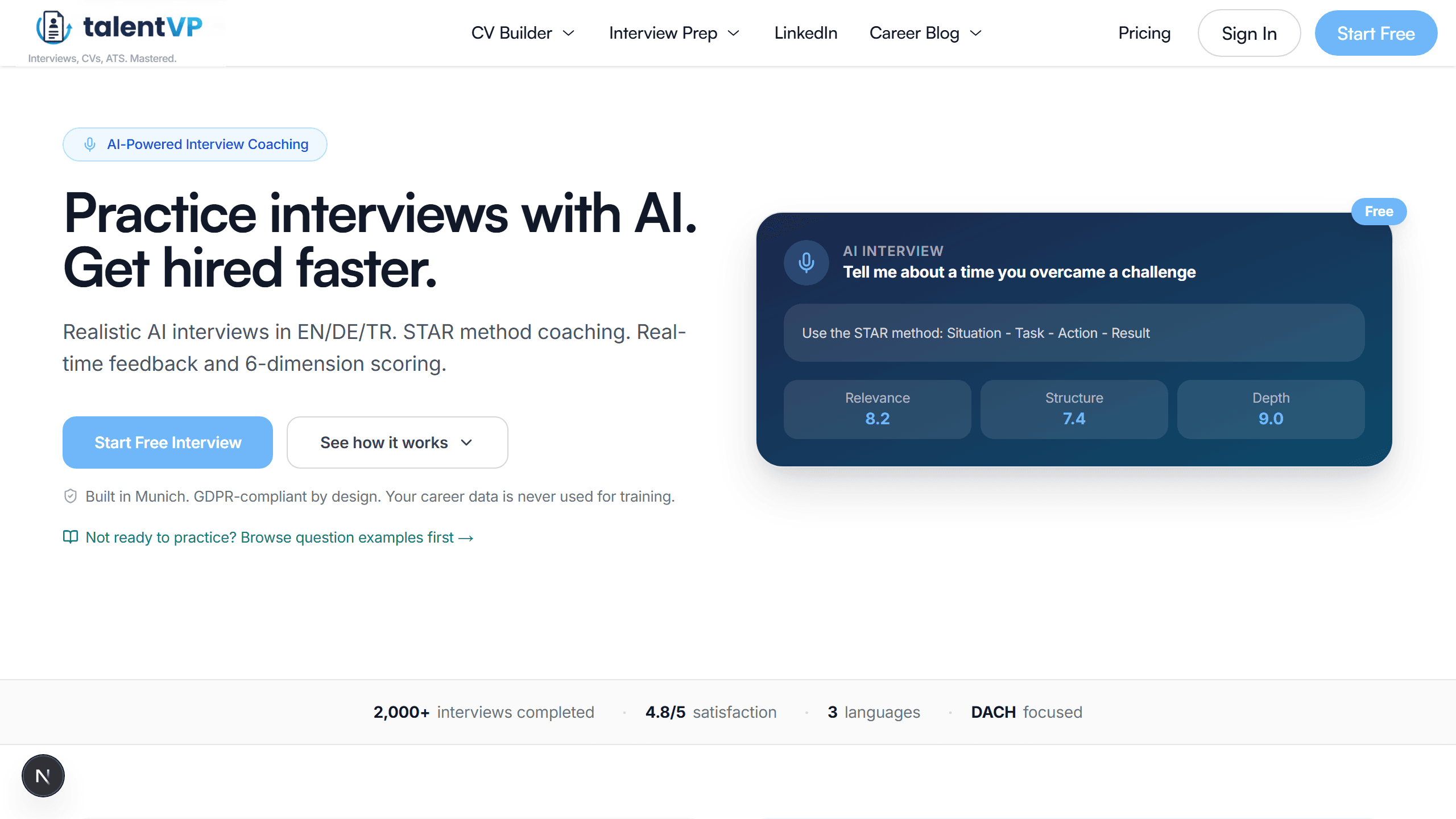 Mock interview question screen with role-specific AI question